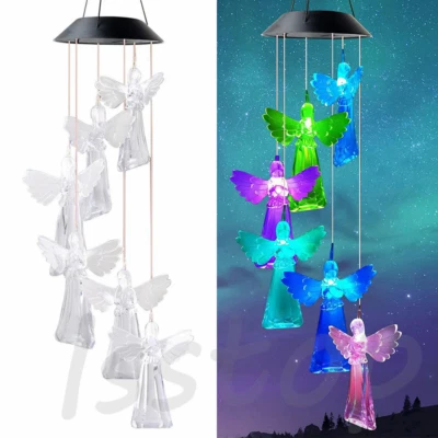 Solar Wind Chimes Lights LED Angels Color Changing Garden Lawn Hanging Lamp Deco