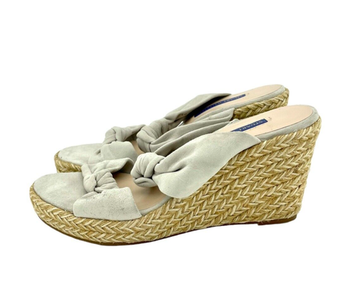 Stuart Weitzman Wedge Sandal Espadrille Light Grey Slides SZ 7 New $395 SH18 - Picture 2 of 11