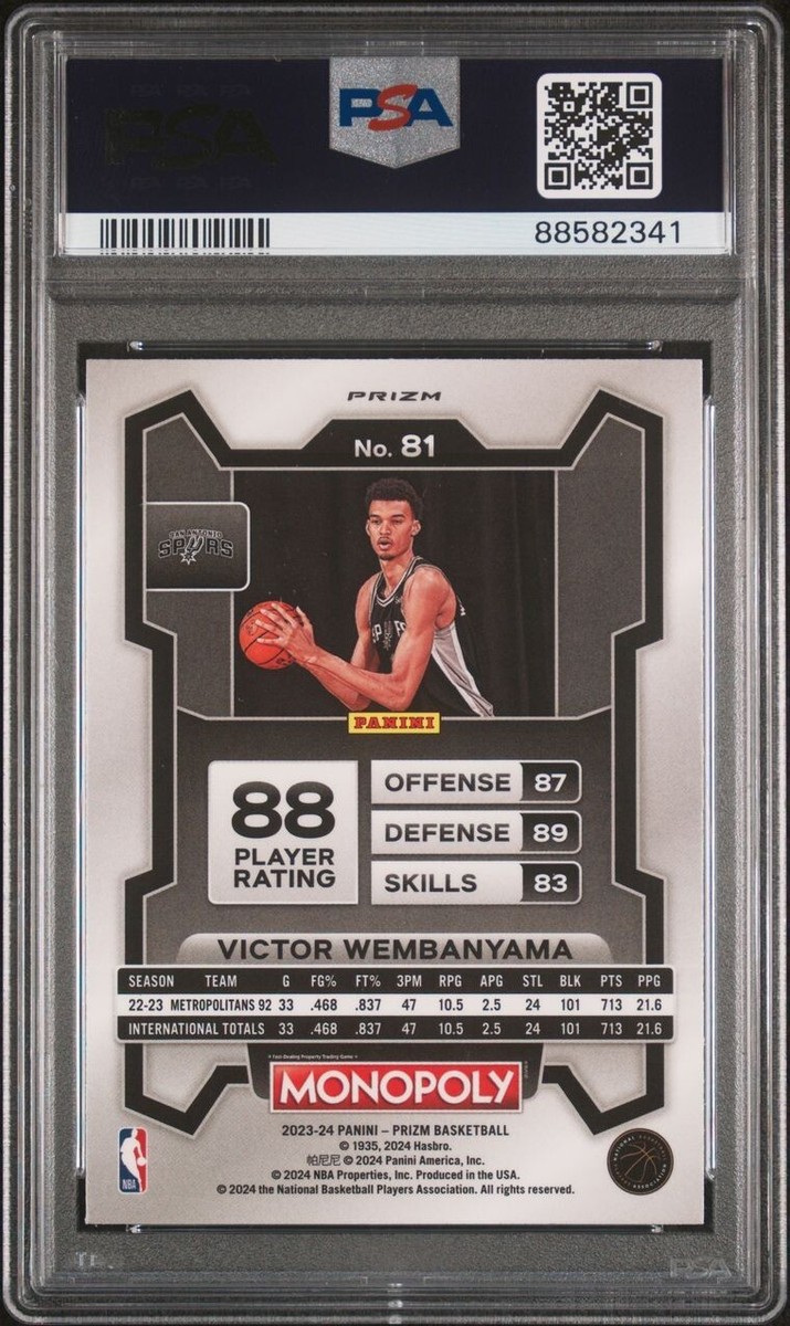 PSA 10 Victor Wembanyama 2023-24 Monopoly Prizm Silver #81 Gem