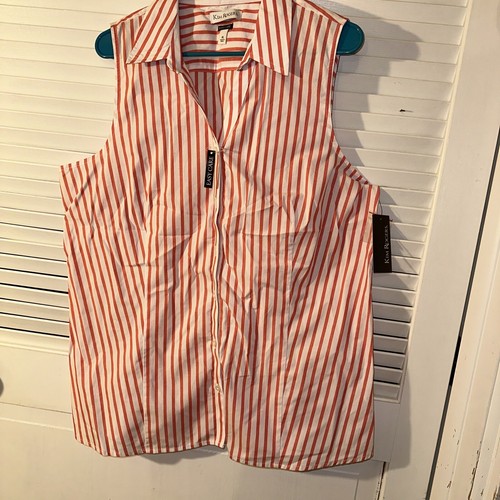 KIM ROGERS PINK STRIP SLVLS SUMMER TOP XL NWT - Picture 4 of 5