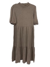 Zara Dress Brown M Sweater Soft Knit Layered Shirt Short Sleeve Stretch New NWT