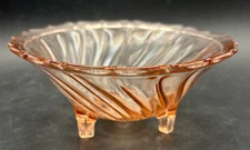 Jeannette Pink Depression Glass Petal Swirl Candy Dish 3 Legs