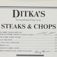 1990s Mike Ditka Restaurant Menu 223 West Ontario Street Chicago Illinois