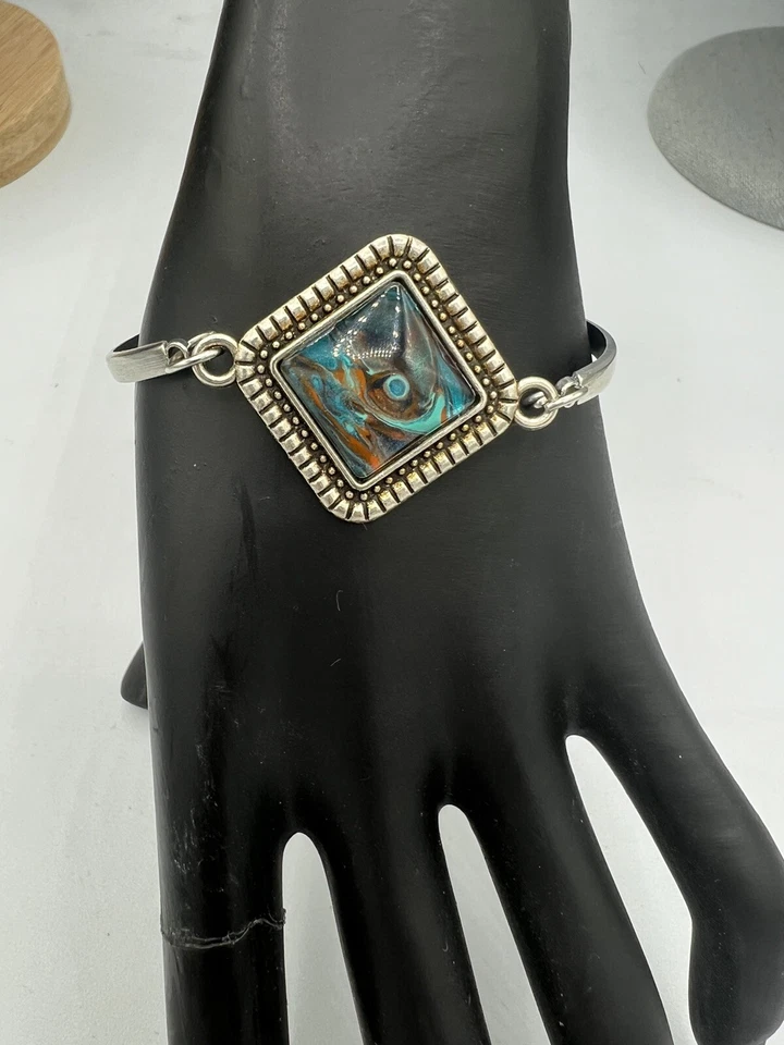 Brazalete Brazalete Ajustable Abulón Seashell Acero Inoxidable Hecho con Resina Foto 2 de 4