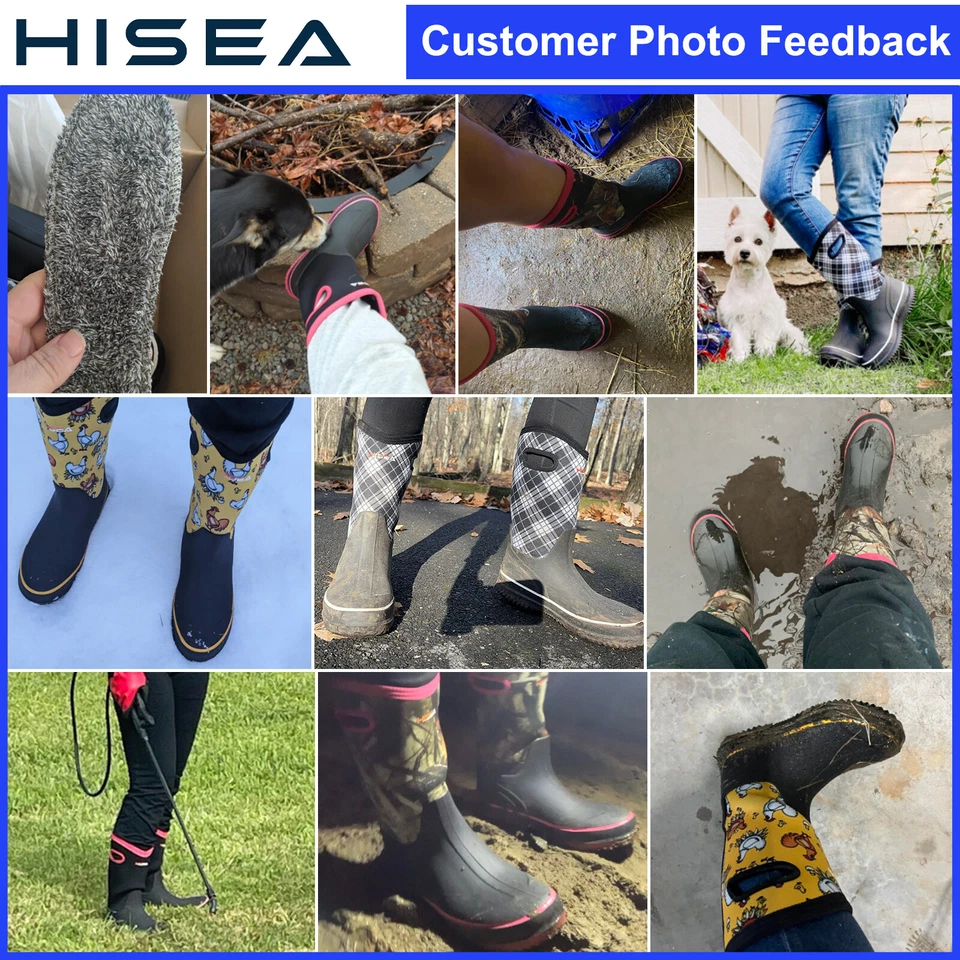 HISEA Mujer Bota de Lluvia y Nieve Impermeable Antideslizante Tirar de la Manga Jardín Bota de Barro Foto 2 de 4