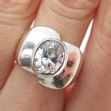 925 Sterling Silver Vintage Oval-Cut C Z Modernist Ring Size 6.75