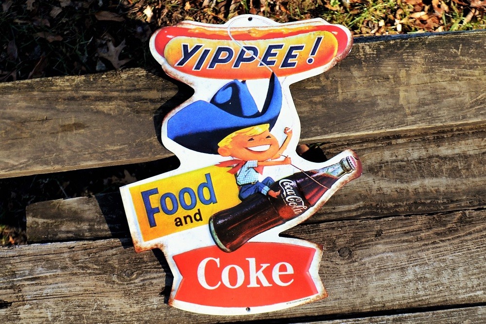 Yippee! Food and Coke Embossed Tin Metal Sign - Coca-Cola Bottle