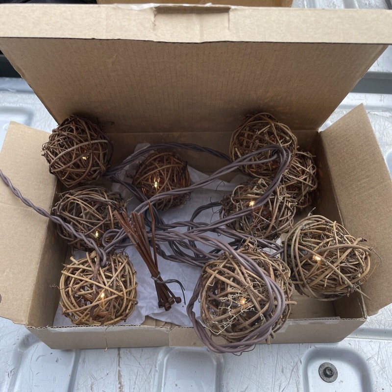 Vintage Christmas Light Strings with Decorative Wicker Globes Country Home Décor