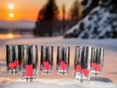 Libby Arial Tumblers Hearts & Houses Red & Blue 16 oz 5.75''H  Set of 6