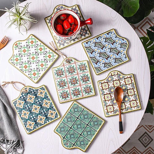 Ceramic Trivet - Stylish Moroccan Kitchen Heat Resistant Cork Backed Non-Skid - Picture 7 of 18