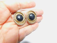 Black Faceted Plastic Rhinestone Gold Tone Textured Metal Shoe Clips Vintage