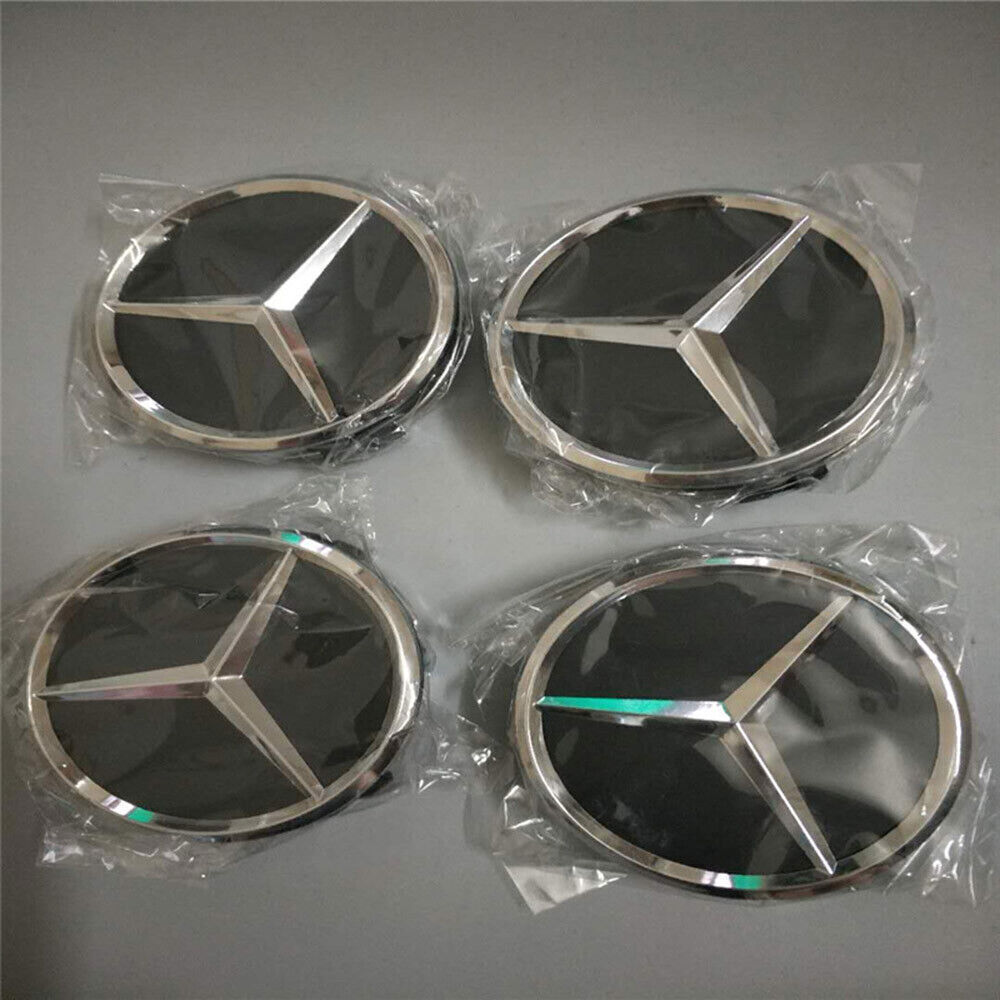 Fit For Mercedes Benz C E S 75mm Black Badge x 4 Wheel Center Hub ...