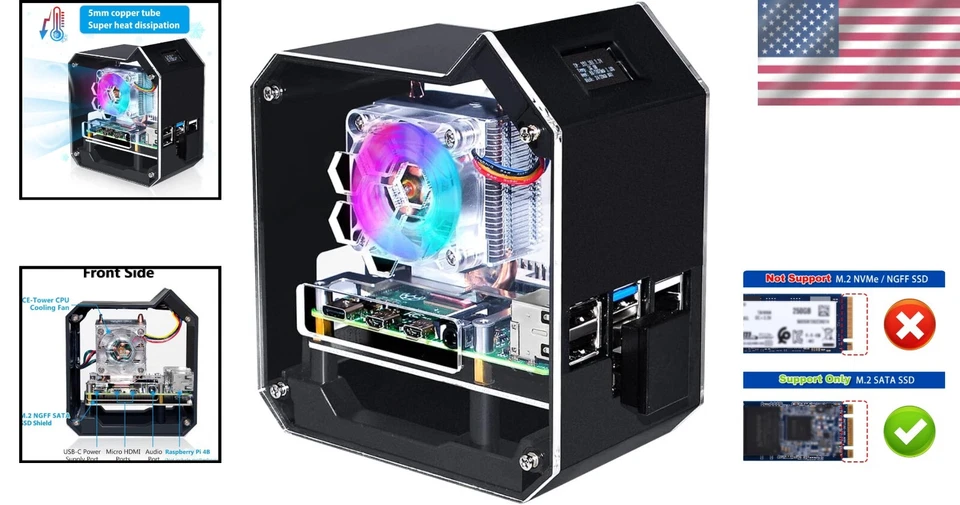 Enhance Raspberry Pi with Mini Tower NAS Kit, SSD Expansion & RGB Cooling - Image 2 of 4