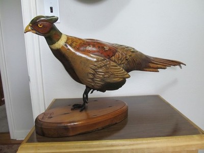 JOHN R FAIRFIELD/TOM TABER LARGE HAND CARVED/PAINTED ''PHEASANT'' ON BASE *READ*