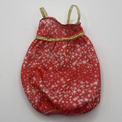 Red Sparkly Star Pattern Barbie Dress w/ Gold Trim & Bubble Hem B19
