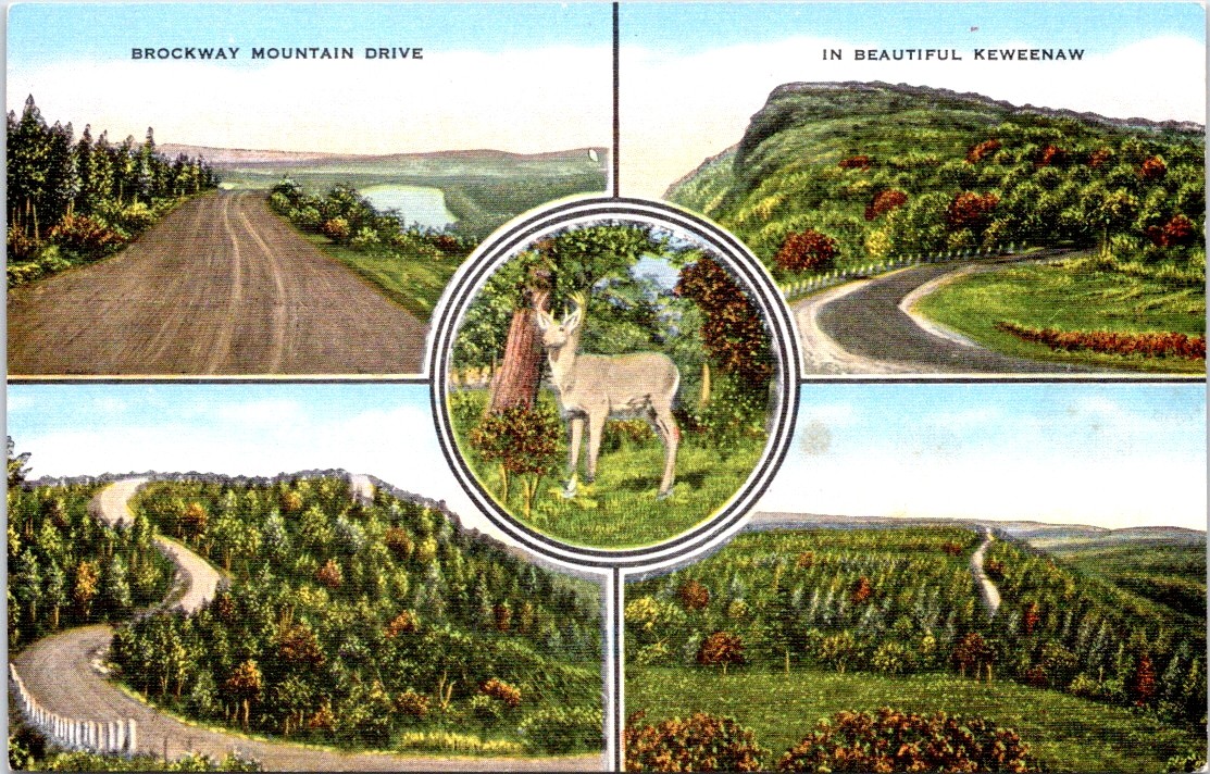 Brockway Mountain Drive, KEWEENAW, Michigan Copper Country Linen Postcard
