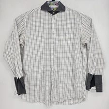 Steven Land Dress Shirt Mens 17.5 36-37 Gray White Button Long Sleeve Vintage