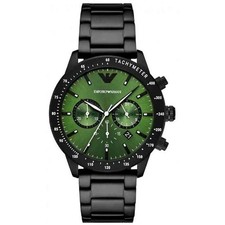 Genuine EMPORIO ARMANI AR11472 Stainless Steel Black Green Dial Mens Wrist Watch