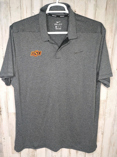Nike Golf Oklahoma State Poloshirt Gr. XL DriFit grau schwarz gestreift Stretch - Bild 1 von 10