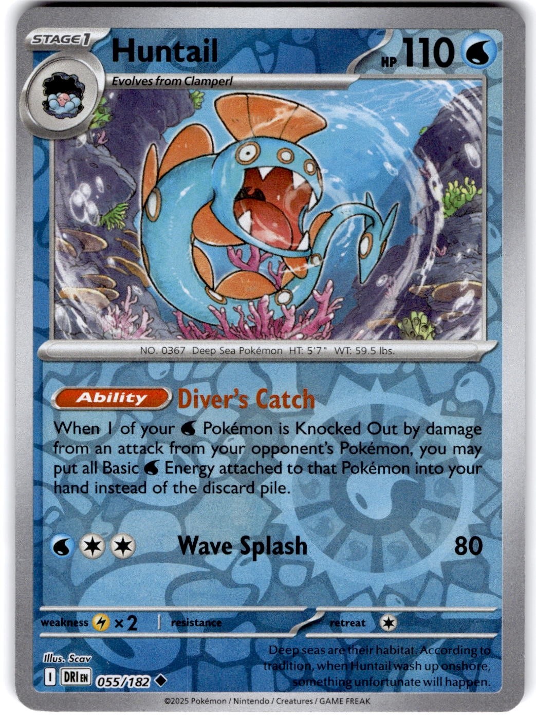 Pokemon Huntail Destined Rivals 55/182 Reverse Holo Near Mint English