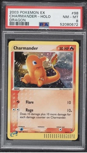 2003 POKEMON EX DRAGON #98 SECRET R CHARMANDER HOLO PSA 8  (No City Champ Stamp)
