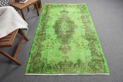 3,9x6,7 ft Turkish Area Rug, Green Gray Vintage Oriental Wool Rug