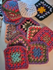 Lot of 90 Crochet Granny Squares Afghan Blanket Blocks 6 Multi Color