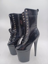 NUEVAS Botas Pleaser 8" Plataforma Con Cordones Negras Brillo Para Mujer Talla 7 EE. UU.