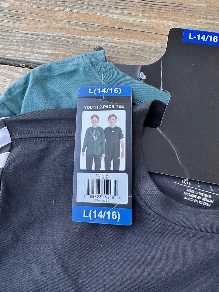 NWT Adidas Cotton 2-pack Long Sleeve Green & Short Sleeve-Black Tee, Youth 14/16 - Image 3 of 4