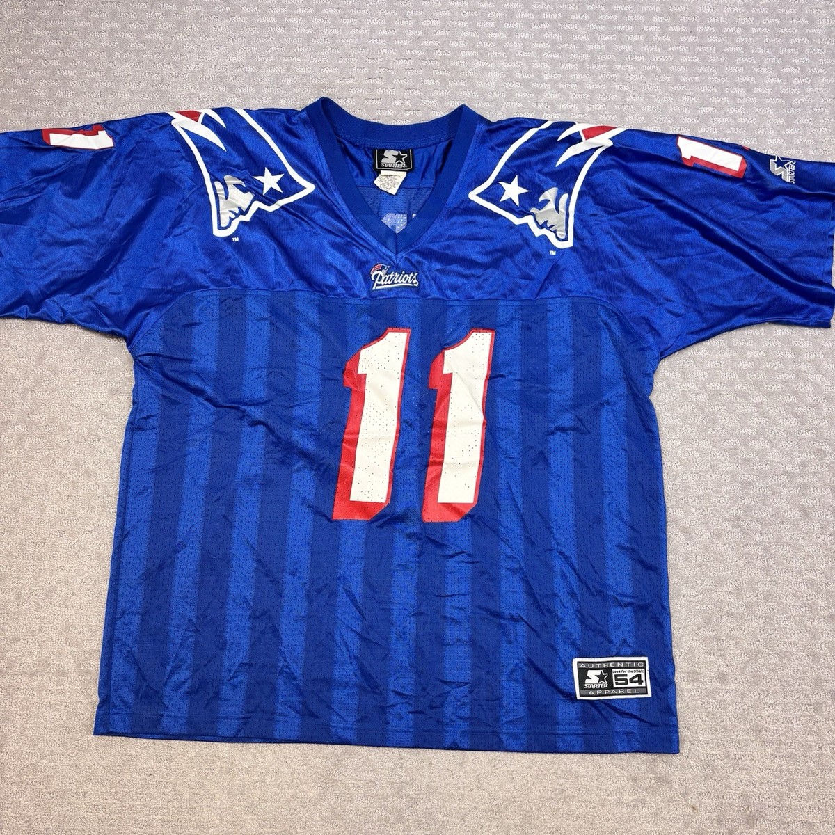 New England Patriots Drew Bledsoe Jersey Size 54 Mens Starter Blue