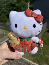 Ty Beanie Baby Hello Kitty Plaid Christmas Dress Gingerbread Man 6" 16cm New