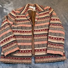 Alfred Dunner Womens Size 16 Tapestry Beaded Blazer Jacket Earth Tones Paisley