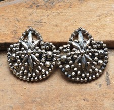 Antique steel cut Shoe Buckles Ornate Beaded Floral Clip Victorian Signed Estate