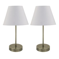 Set of 2 Antique Brass 35cm Table Lamp Bedside Light Ivory Off White Shade