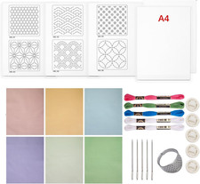 Sashiko Kit Sashiko Thread, Needles and Thimble, Inspired Water Soluble Patte...