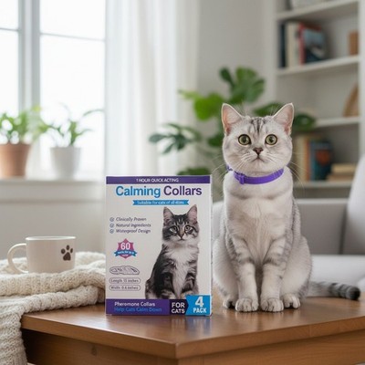 4 Pack Calming Collar for Cats - Long-Lasting Anxiety & Stress Relief, Adjustabl