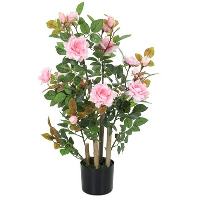 HOMCOM 90cm Künstlicher Rosenbaum mit 344 Seidenblättern und 17 Blumen, rosa