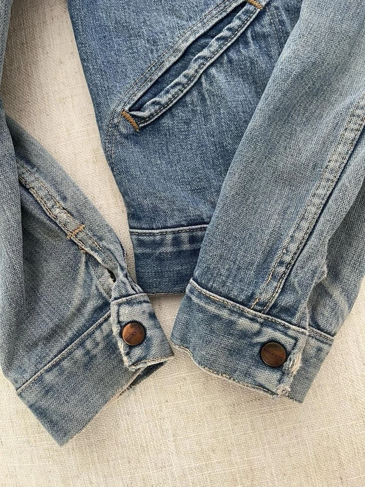 复古 60 年代 70 年代 Maverick 牛仔卡车司机夹克 38 中号蓝色破旧磨损 — 第 4/4 张图片