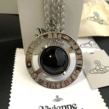 Vivienne Westwood Necklace Orb Black Silver 6cm C9167