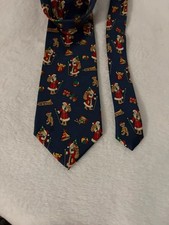 Christmas Tie Vintage Lands’ End SilkSanta Claus Toys Navy Blue Made in USA