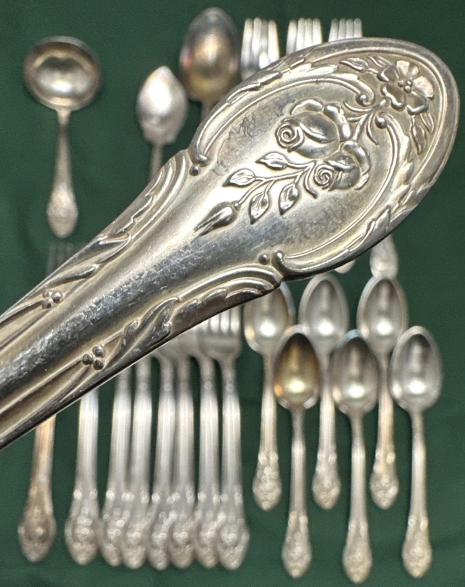 24 Pc ROSEMONT Mix Silverplated FORKS SPOONS & SERVING PIECES Gorham Nice!