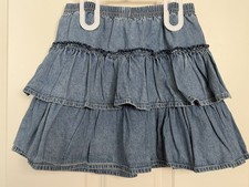 EUC Hanna Andersson Girls Denim Ruffle Cotton Skorts size 130 7-8 Y
