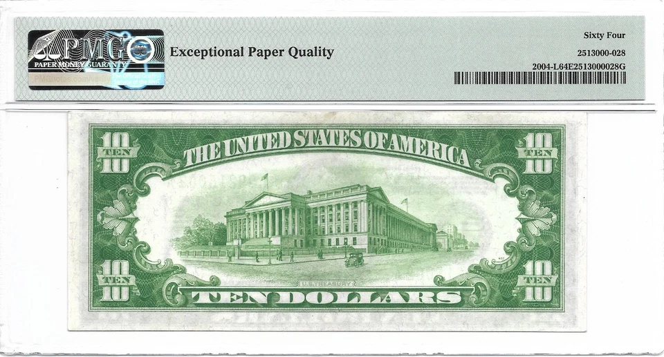 1934 $10 SAN FRANCISCO FRN. PMG Choice Uncirculated 64 EPQ Banknote. LIGHT GREEN - Image 2 of 2