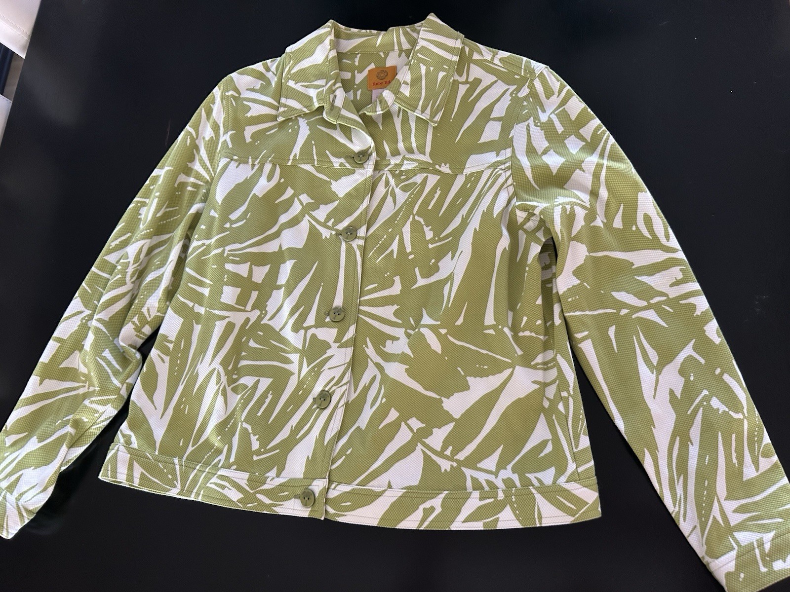 Ruby Rd Jacket 12 Green & White Texture Front But… - image 12