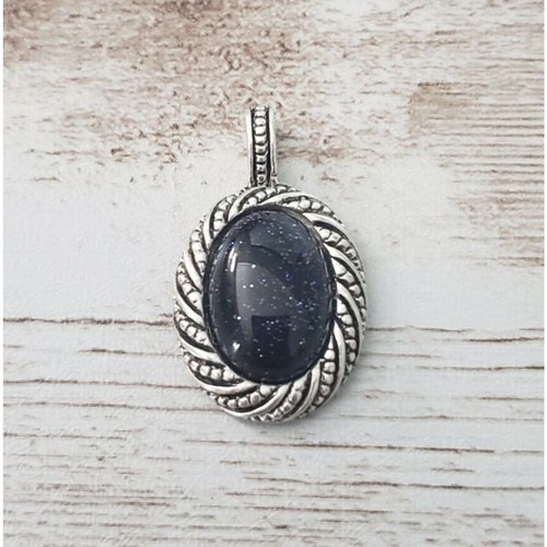 Vintage Pendant - Midnight Blue with Silver Tone Halo - No Chain Included
