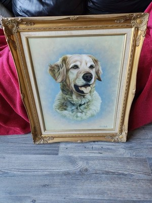EDWIN BOOTH - GOLDEN RETRIEVER (HUND) ATEMBERAUBENDES GEMÄLDE ÖL AUF LEINWAND VERGOLDETER RAHMEN