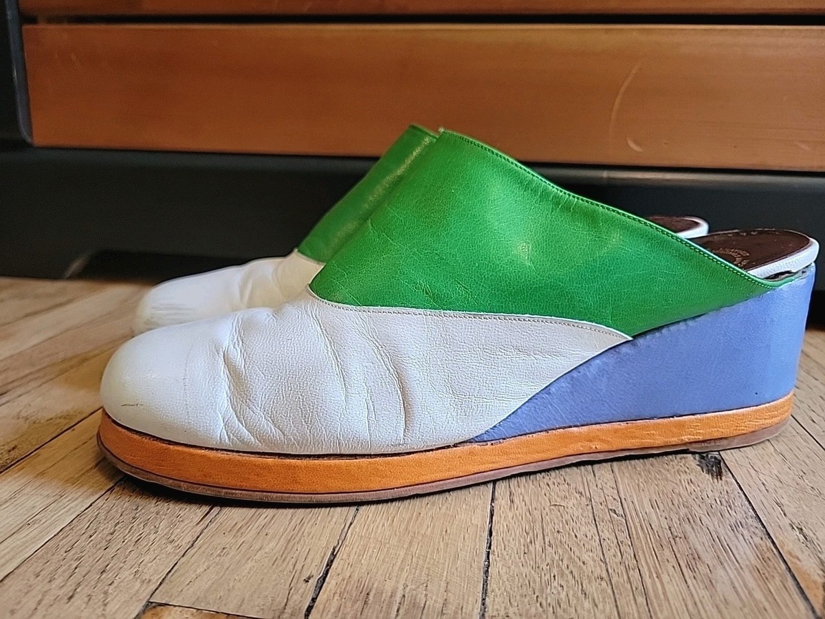 Vtg NINA 70's Wedge Slip On Leather SUMMER Disco Hippie Shoe N