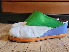 Vtg NINA 70's Wedge Slip On Leather SUMMER Disco Hippie Shoe 9 N US