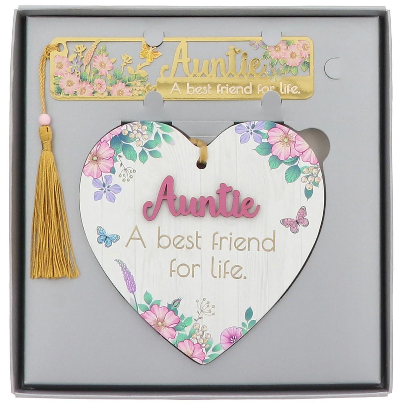 Shudehill Giftware Auntie Heart Plaque Bookmark Floral Sentimental Gift
