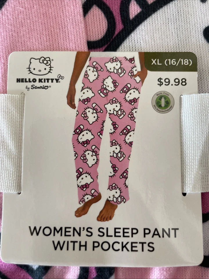 ¡NUEVO! PANTALONES DE DORMIR Hello Kitty/Mujer (XL) 16-18 Rosa Poliéster Nuevos con Etiquetas Foto 2 de 3